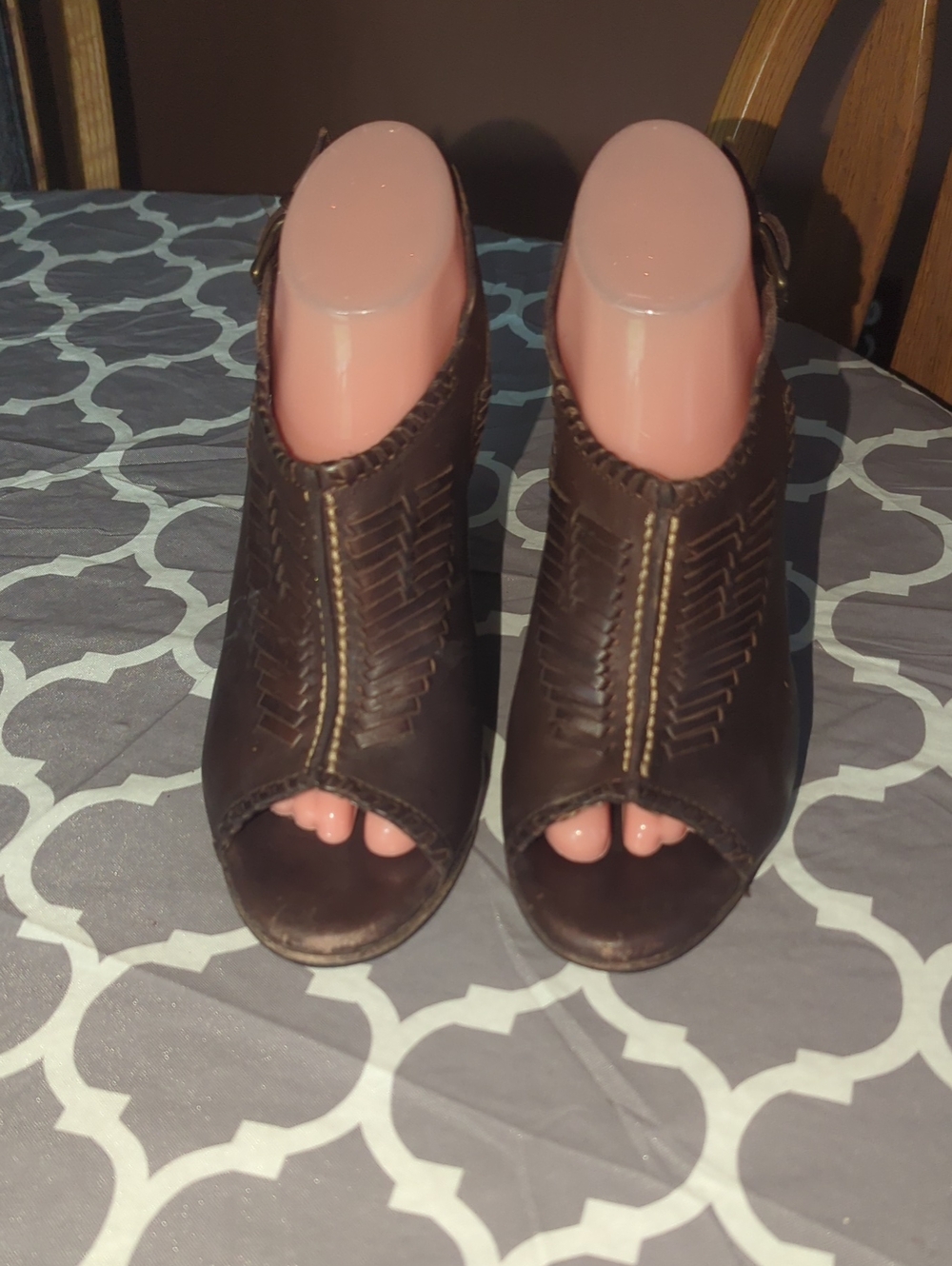 Vince Camuto Brown Woven Peep-Toe Block Heels